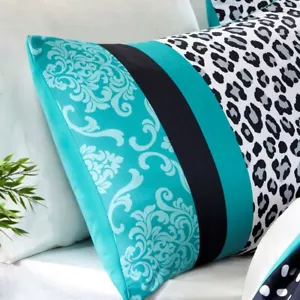 TEAL LEOPARD PRINT 4pc Queen COMFORTER SET : ANIMAL BLACK POLKA DOT GREEN DAMASK - Picture 1 of 7