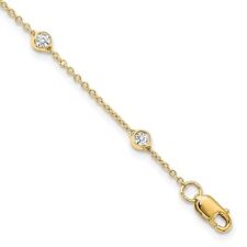 14K Yellow Gold 1/2Ct Lab Grown Diamond 9 Station 9 Inch Anklet for Womens 3.09g