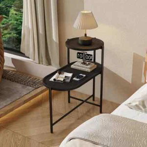 Black 27.5 in. 2-Tier Oval MDF End Table with Metal Frame, Modern Side Table Set - Picture 1 of 8