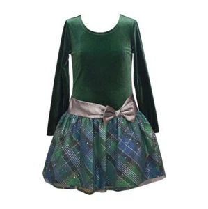 BONNIE JEAN Little Girl's 5 Green Velvet & Plaid Drop Waist Taffeta Dress NWT - Picture 1 of 1