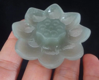 Antiguo Jade Natural Chino Tallado a Mano Flor de Loto Plato Base de Palo de Incienso Foto 1 de 4