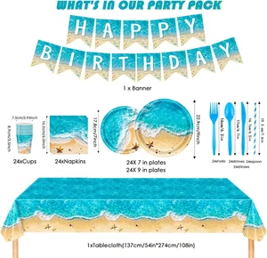 194 Pezzi Decorazioni Festa Spiaggia per 24 Ospiti Tema Oceano Forniture Compleanno Tazze - Foto 1 di 7