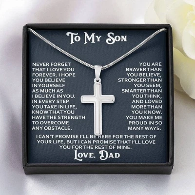 To My Son Cross Necklace From Dad Inspirational Faith Jewelry Christian Gifts - Image 1 of 3