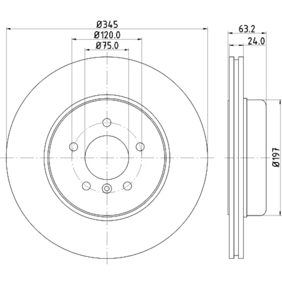 Rotor de freno de disco Hella Pagid 355119341 para 04-10 BMW 535i 545i 550i 645Ci 650i Foto 1 de 4