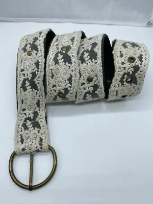 Зеленый бежевый кружевной женский холщовый ремень с заклепками размер 11 41,5 дюйма End2End x 1,75 дюйма - Изображение 1 из 4