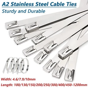 Marine Grade Metal Cable Ties Zip Tie Wraps Exhaust Strong 304 Stainless Steel - Picture 1 of 8