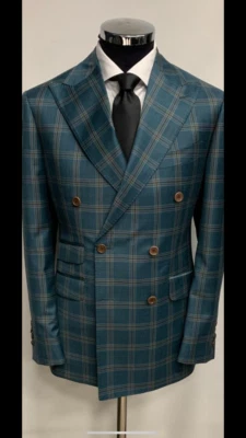 Verde Cuadros Super 150 Lana Cerruti Doble Botonadura con Bolsillo para Billetes Foto 1 de 4