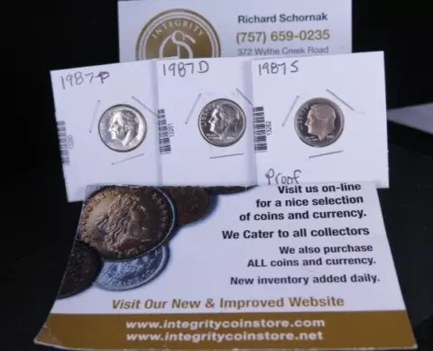 1987 1987-D 1987-S 3 Roosevelt Dimes, Nice UC Coins, Large Store Sale #13280-82 Cover