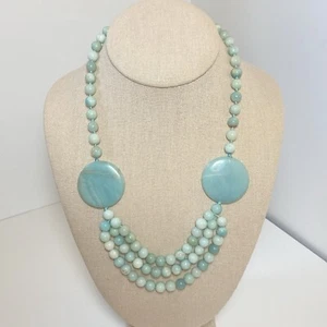 QVC AIL 925 Aluma Amazonite Hand Knotted Disk Beads Triple Strand Bead Necklace - Picture 1 of 10