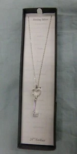 Women's Sterling Silver 24" Necklace Chain With Key Pendant 'Be Inspired' NEW - Picture 1 of 3