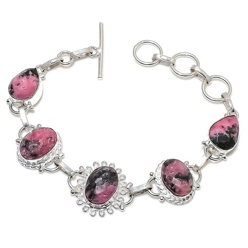 VALENTINO Bracciale gioielli in argento sterling 925 fatto a mano con pietre preziose rodonite rosa misura 7 8"