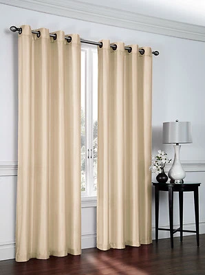 Faux Silk Grommet Curtain Panel By Victoria Classics 54" x 84" - Assorted Colors - Image 1 of 4