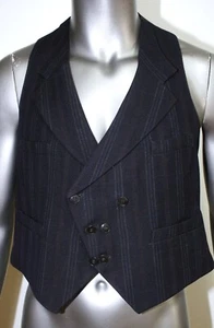 French 1930/40s Dark Blue Striped Wool Double Breasted Tailored Vest Size M/L - Picture 1 of 9
