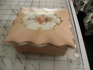 VTG Calif Pottery Kaolena China 4" SQUARE Trinket Covered Box Floral  PINK GOLD - Picture 1 of 6
