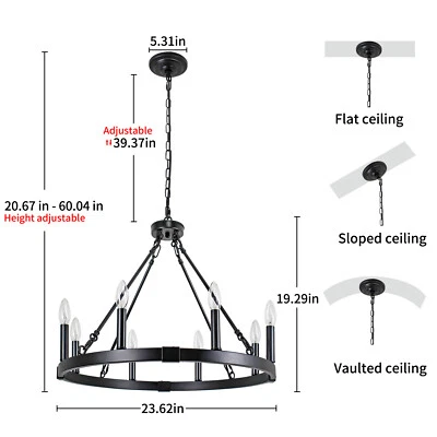 Candelabro de roda de vagão moderno 8 luzes E12, lustres redondos para sala de jantar - Imagem 1 de 4