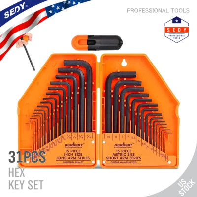 Allen Wrench Hex Key Set 31pc Set METRIC & SAE Standard Short Long Arm CrV Steel - Image 1 of 4
