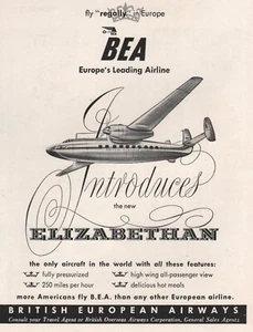 1952 Vintage BRITISH EUROPEAN AIRWAYS Elizabeth Aircraft Aviation Print Ad - Picture 1 of 1