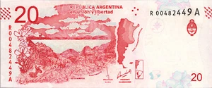 Argentina 20 Pesos 2017, REPLACEMENT R00, aUNC/UNC, P-361, Suffix A - Picture 1 of 4