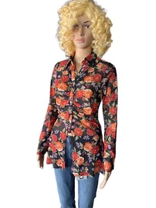 Ember schwarze durchsichtige Bluse mit Herbstblumen Größe M - Bild 1 von 11