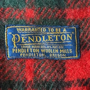 Vintage 40s Pendleton Blanket Red Green Plaid Tartan Fringe Stadium 56" x 70" - Picture 1 of 4