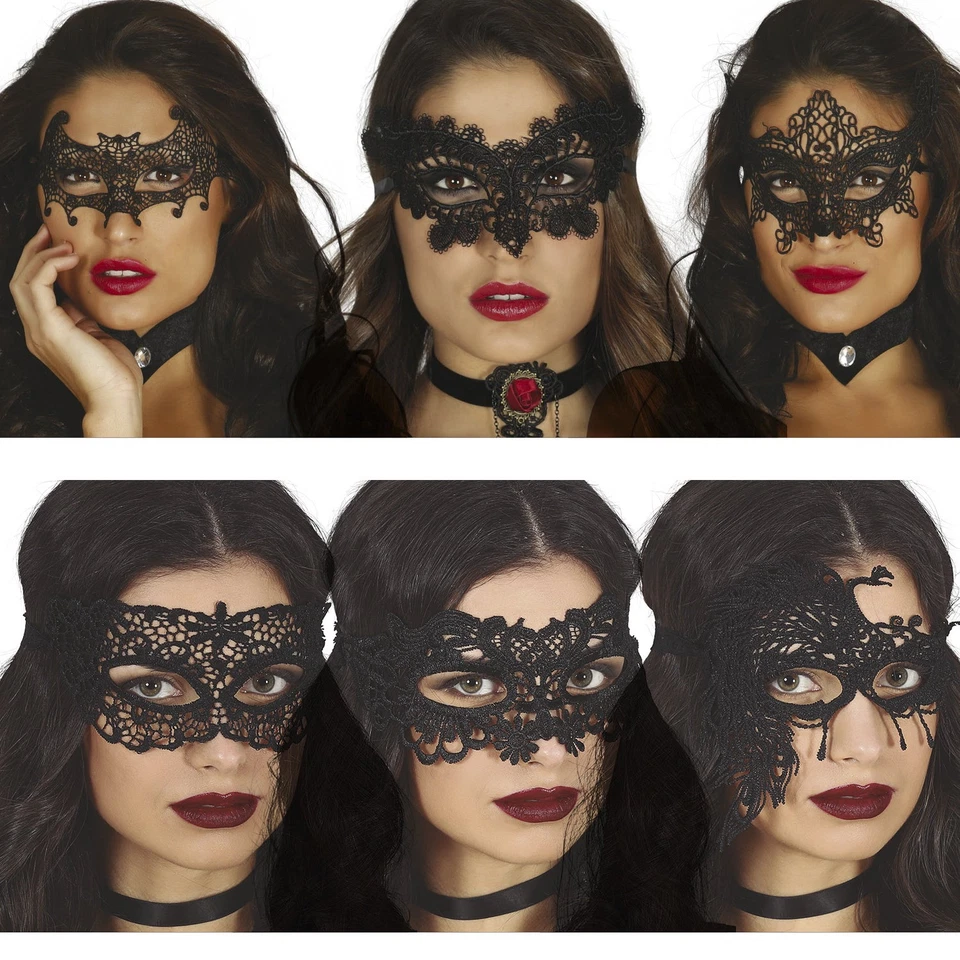 MASCHERA IN PIZZO NERO CON FIORELLINI - Immagine 1 di 1