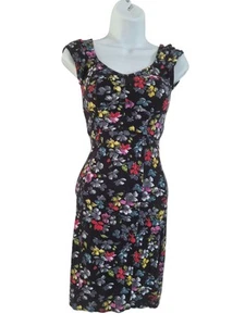 Damen French Connection Sommer Midikleid schwarz geblümt UK 6 EU XS Stretch Exce - Bild 1 von 4