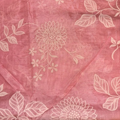 2 +Yards Vintage Pink Semi Sheer Flocked Floral Fabric 79”x44” - Image 1 of 4