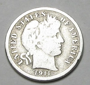 1911-D Barber Dime 90% Silver, Partial Liberty,Very Nice Coin!!!(A4) - Picture 1 of 2