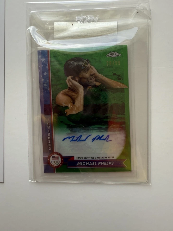 Подлинная хромированная зеленая переливающаяся карточка Майкла Фелпса 2024 Topps Олимпийские игры США eBay - Изображение 1 из 3