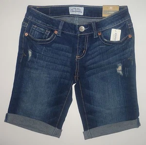 Aeropostale Damen-Bermuda dunkle Waschung weite Nähte Denim neu mit Etikett #0340-1 - Bild 1 von 1