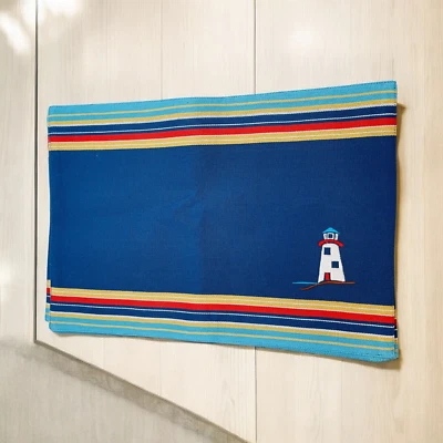 Kay Dee Design 4 Placemats Lighthouse Embroidered Blue Red Yellow 18.5"x13" - Image 1 of 4