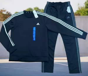 adidas Men Crew Neck Sweatshirt Tricot Pants Black 2pc Set Size M Tracksuit New - Picture 1 of 8
