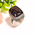 Black Botswana Agate Gemstone Vintage .925 Silver Plated Ring 8.75 Us Gsr-4676