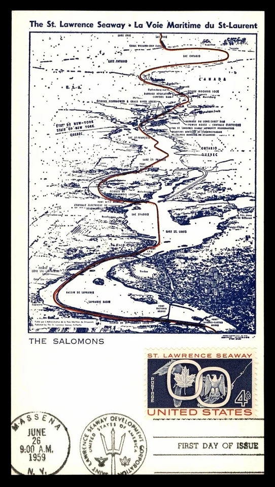 1131 4c Stamp (1959) THE SAINT LAWRENCE SEAWAY FDC - MAXIMUM CARD - SCARCE - Image 1 of 1