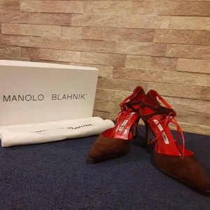 Brown & Red Velour Lace-up Pumps by Manolo Blahnik, Size 35/US5, Pointed Toe JP - Picture 1 of 12