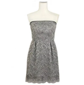NWT David’s Bridal Lace Strapless Cocktail Formal Dress Gray Sz 8 - Picture 1 of 12