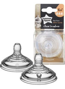 Tommee Tippee Closer to Nature Baby Bottle Clear Nipples Fast Flow 6M + 2 Count - Picture 1 of 4