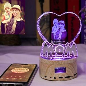 Personalized Photo Crystal Bluetooth Music Night Light Love Gift for Mom Family