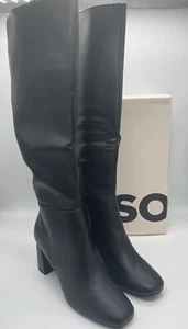 SO Womens Tall BLACK Knee High Boots Sz 8.5 Pancakes 3" Heel 17" Shaft MSRP $70 - Picture 1 of 17