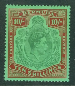 SG 119 Bermuda 1938. 10/- green & deep lake/pale emerald. Mounted mint CAT £400 - Picture 1 of 1