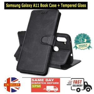 For Samsung Galaxy A11 SM-A115F Leather Flip Book Wallet Case + Tempered Glass - Picture 1 of 9