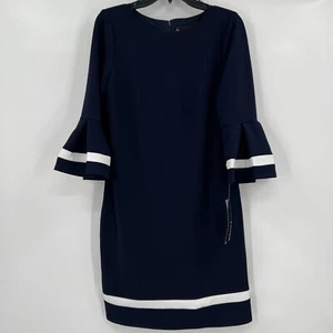 Chetta B Women’s Career Shift Dress 3/4 Sleeve sz 4 Small Navy Blue Knee Length - Picture 1 of 7