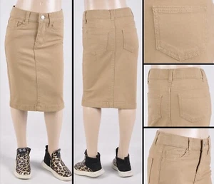 Little Girls Stretch Skirt basic 5pocket Calf length kHAKI COLOR #RK-77546 khaki - Picture 1 of 1