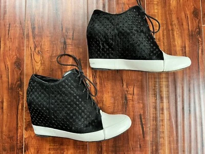 DEREK LAM Meryl черный белый скрытый на танкетке каблук икры меха ботинок туфли кружева 8,5 - Изображение 1 из 4