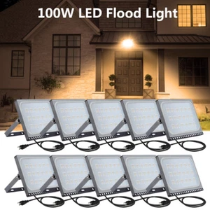 10x 100W LED Flood Light  Spotlight Warm White Outdoor Garden Yard Lamp US Plug - Picture 1 of 9