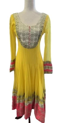 Salwar Kameez Tulle Dress Tulle Party Wear Bollywood Indian Pink Yellow Small - Image 1 of 4