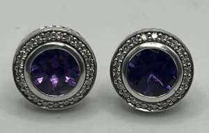 David Yurman 925 Silver Diamond & Purple Amethyst CERISE Earrings - Picture 1 of 6