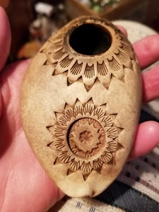Antique Rare Indian looking stone hand carved sun pattern smoking pipe - Picture 1 of 5