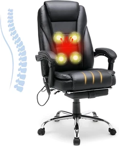 4-Point Massage Reclining Office Chair, Leather Heating Executive Chair, Ergonom - Picture 1 of 9