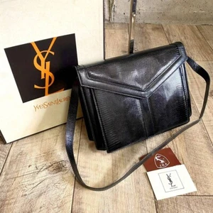 YVES SAINT LAURENT Lizard Embossed Shoulder Bag with Accessories Vintage Used - Picture 1 of 10